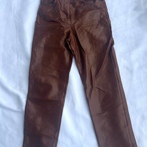 Aritzia Brown Leather Melina Pants, Cognac, Size 4